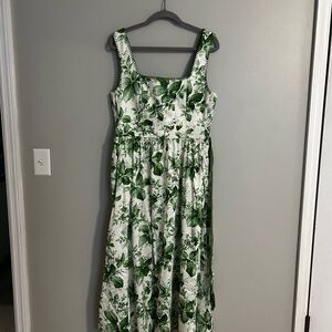 Tuckernuck Green and White Sleeveless Square Neck Sundress with emboridery
